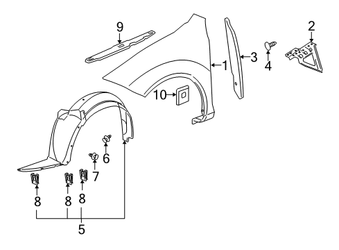 2008 Chevy Cobalt Fender & Components, Exterior Trim Diagram