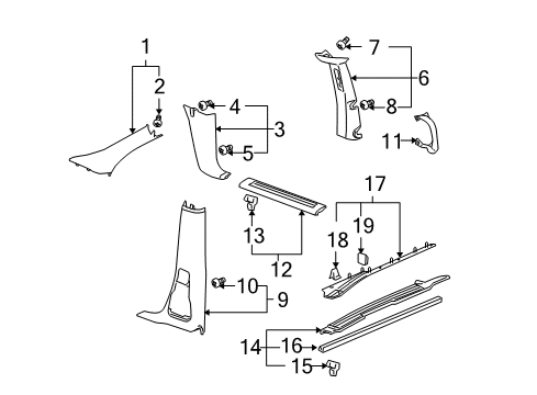 2006 Chevy Uplander Interior Trim - Pillars, Rocker & Floor Diagram