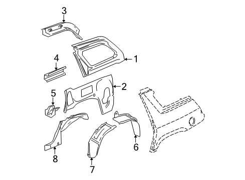 2004 GMC Envoy XUV Inner Structure - Quarter Panel Diagram