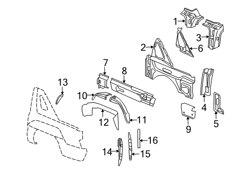 2004 Cadillac Escalade EXT Inner Components - Quarter Panel Diagram