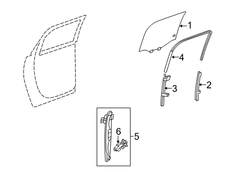 2012 Chevy Traverse Rear Door - Glass & Hardware Diagram