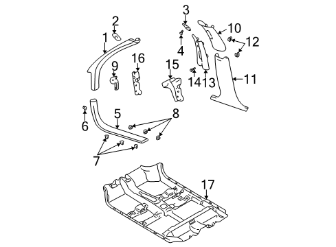 2000 Chevy Impala Interior Trim - Pillars, Rocker & Floor Diagram