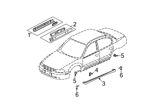 2005 Chevy Classic Floor & Rails, Exterior Moldings Diagram