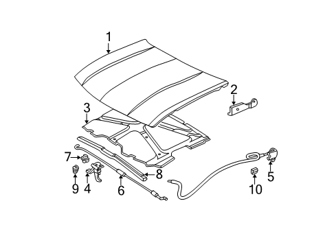 2009 GMC Envoy Hood & Components Diagram