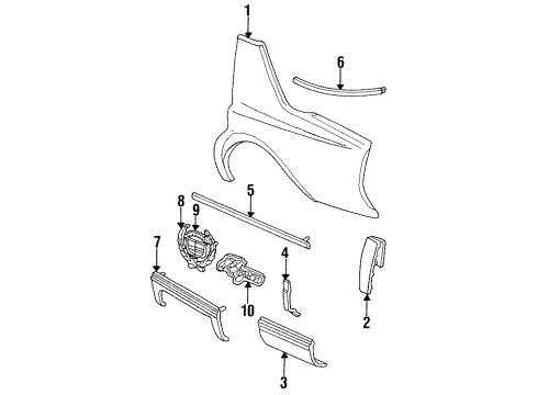 1993 Cadillac Fleetwood Quarter Panel & Components, Exterior Trim Diagram