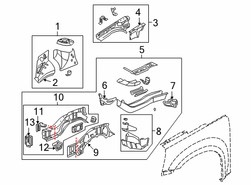 2008 Pontiac Torrent Structural Components & Rails Diagram