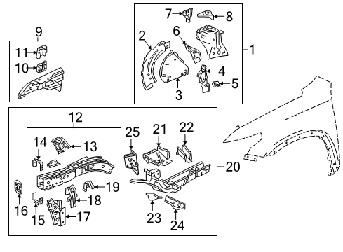 2019 Chevy Traverse Structural Components & Rails Diagram