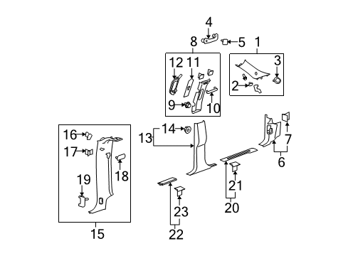 2013 Chevy Avalanche Interior Trim - Pillars, Rocker & Floor Diagram