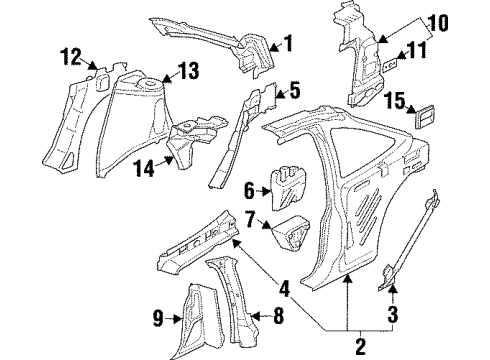 1997 Saturn SC2 Corner Panel, Rear Driver Side Diagram for 21124061