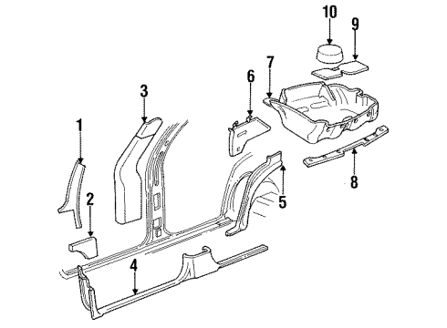 1993 Cadillac Fleetwood Quarter Panel, Center Pillar, Cowl Trim, Lock Pillar, Trunk Diagram