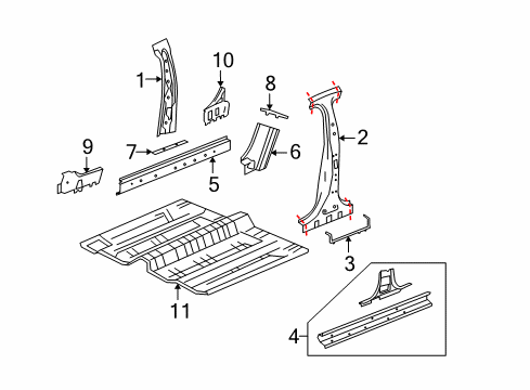 2011 Buick LaCrosse Center Pillar & Rocker, Floor Diagram
