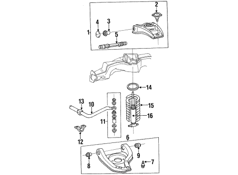 1994 Buick Roadmaster Front Suspension Components, Lower Control Arm, Upper Control Arm, Stabilizer Bar Diagram