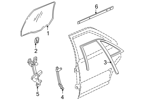 2000 Cadillac Seville Rear Door - Glass & Hardware Diagram