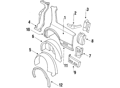 1986 Oldsmobile Delta 88 Inner Wheelhouse, Rear Driver Side Diagram for 20609221