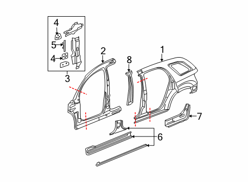 2007 Chevy Equinox Center Pillar, Hinge Pillar, Rocker, Uniside Diagram