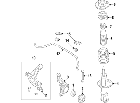 2014 Chevy Sonic Front Suspension Components, Lower Control Arm, Stabilizer Bar Diagram