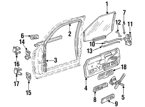 1997 GMC C2500 Suburban Front Door Glass & Hardware, Lock & Hardware Diagram