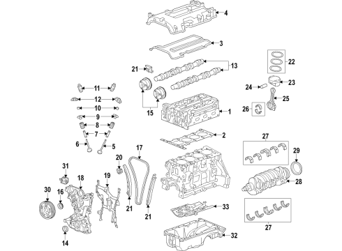 2019 Chevy Trax Engine Parts, Mounts, Cylinder Head & Valves, Camshaft & Timing, Variable Valve Timing, Oil Cooler, Oil Pan, Oil Pump, Crankshaft & Bearings, Pistons, Rings & Bearings Diagram