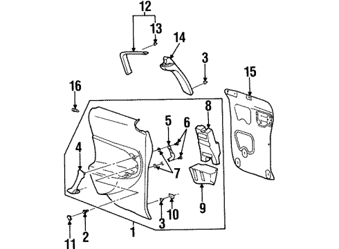 2002 Saturn SC1 Interior Trim - Rear Door Diagram