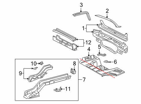 2000 Buick LeSabre Rear Body Panel, Floor & Rails Diagram