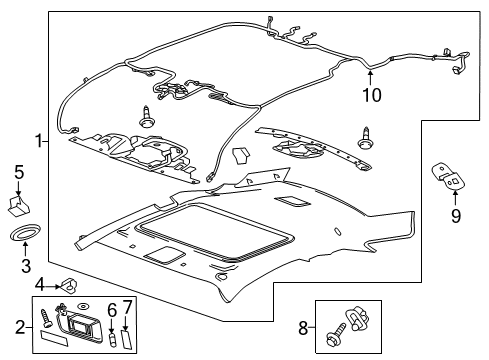 2011 Cadillac CTS Interior Trim - Roof Diagram