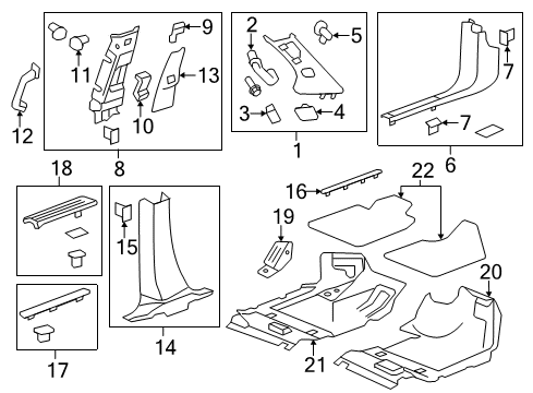 2008 GMC Acadia Interior Trim - Pillars, Rocker & Floor Diagram