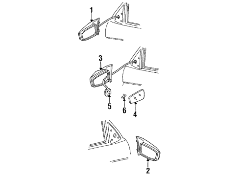 2000 Chevy Lumina Mirror Assembly, Rear Passenger Side Diagram for 10255864