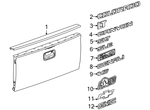 2021 GMC Canyon Exterior Trim - Pick Up Box Diagram