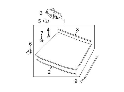 2007 Cadillac DTS Windshield Glass, Reveal Moldings Diagram