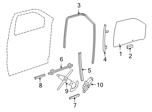 2006 Buick Terraza Front Door - Glass & Hardware Diagram