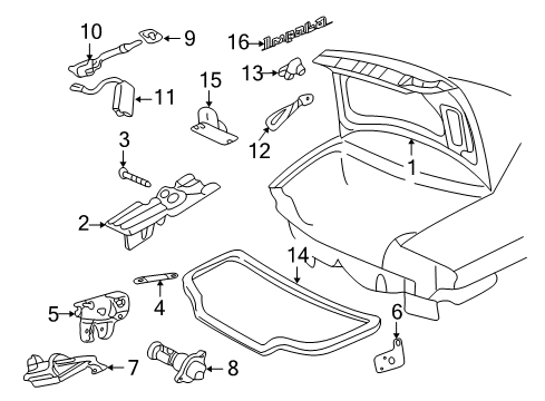 2000 Chevy Impala Trunk Lid & Components, Exterior Trim Diagram