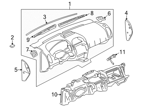 2007 Saturn Vue Upper Dash Panel, Black Diagram for 15217239