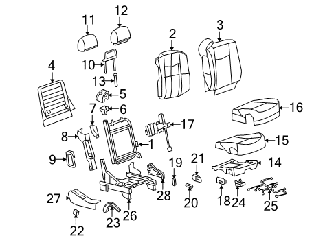 2004 Cadillac SRX Front Seat Components Diagram