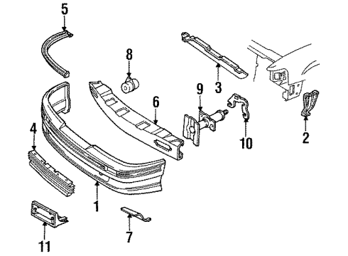 1989 Pontiac Grand Am Bumper Cover, Front Diagram for 22545470