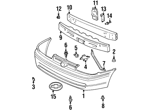 2000 Chevy Prizm Front Bumper, Exterior Trim Diagram