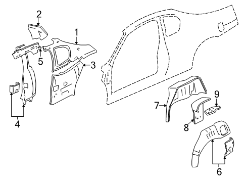 2004 Chevy Monte Carlo Inner Structure - Quarter Panel Diagram