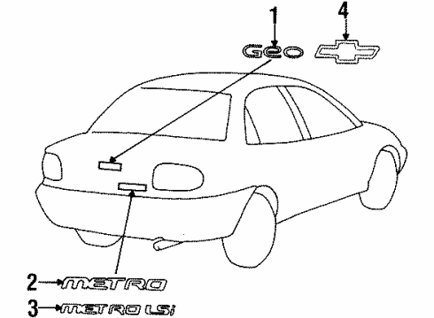 2000 Chevy Metro Emblem, Rear Diagram for 30020053