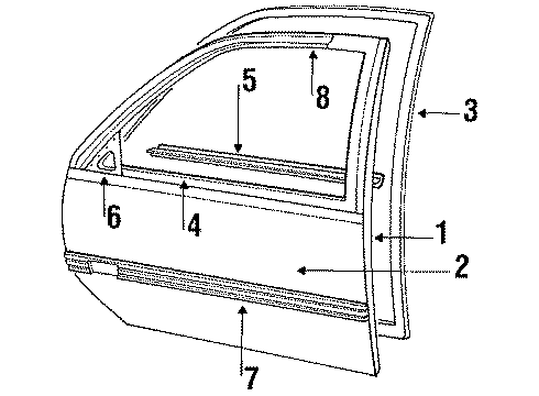 1989 Chevy Beretta Inner Weatherstrip, Front Driver Side Diagram for 22646061