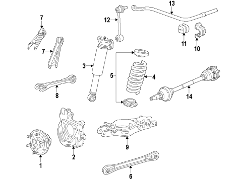 2013 Cadillac ATS Rear Suspension Components, Lower Control Arm, Upper Control Arm, Ride Control, Stabilizer Bar Diagram