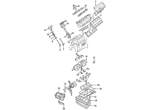 2000 Cadillac Catera Engine Parts, Mounts, Cylinder Head & Valves, Camshaft & Timing, Oil Cooler, Oil Pan, Oil Pump, Crankshaft & Bearings, Pistons, Rings & Bearings Diagram