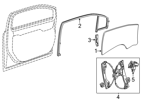 2014 Chevy Volt Front Door - Glass & Hardware Diagram