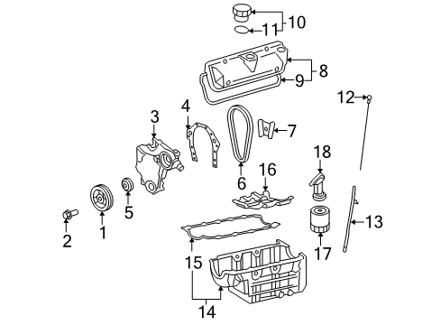 2006 Pontiac Torrent Engine Parts, Mounts, Cylinder Head & Valves, Camshaft & Timing, Oil Pan, Oil Pump, Crankshaft & Bearings, Pistons, Rings & Bearings Diagram
