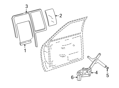 2001 GMC Sonoma Rear Door - Glass & Hardware Diagram
