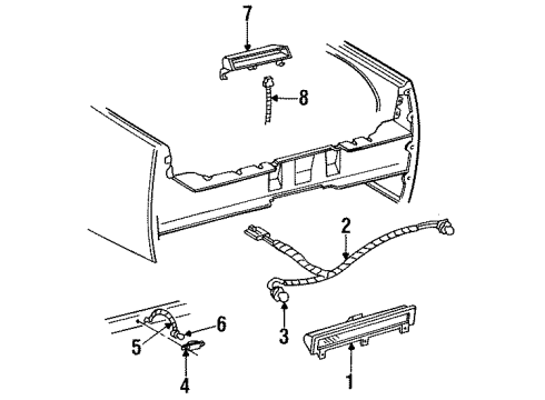 1993 Cadillac Fleetwood Backup Lamps, High Mounted Stop Lamp, License Lamps Diagram