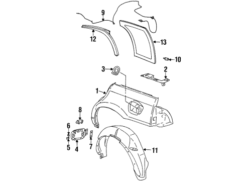 2000 Saturn SW2 Wheelhouse Liner, Driver Side Diagram for 21111963