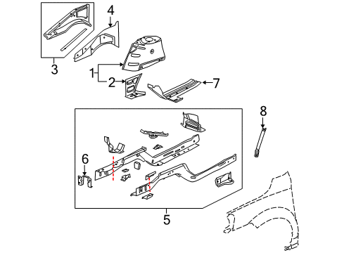2006 Chevy Uplander Structural Components & Rails Diagram