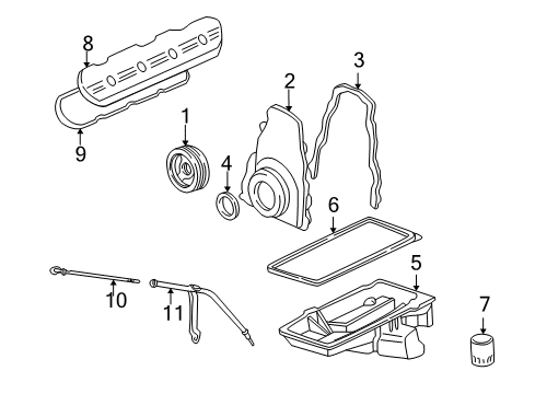 2002 Chevy Avalanche 2500 Engine Parts, Mounts, Cylinder Head & Valves, Camshaft & Timing, Oil Pan, Oil Pump, Crankshaft & Bearings, Pistons, Rings & Bearings Diagram