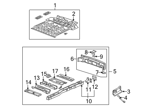 2006 Chevy Uplander Rear Body - Floor & Rails Diagram