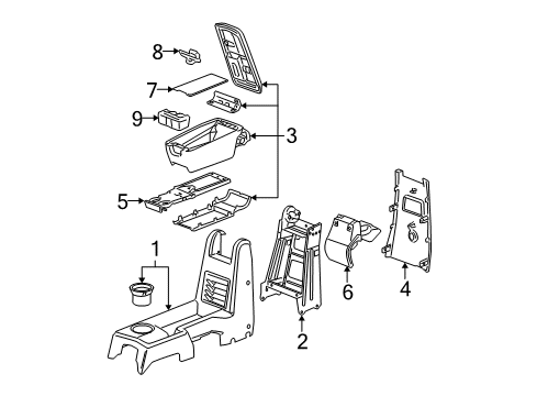 2007 Chevy Equinox Center Console, Front Console Diagram