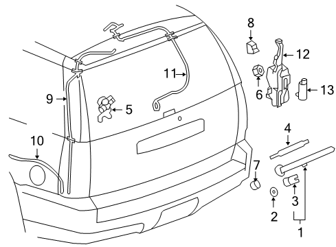 2012 GMC Yukon Rear Wiper Components Diagram